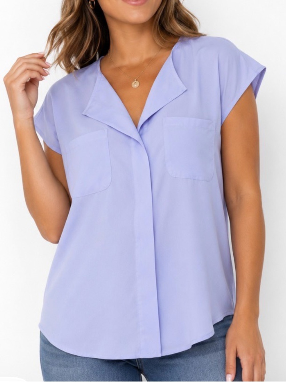 The Naked Zebra Light Lavender Sleeveless Blouse - Relaxed V-Neck Top SZ S
